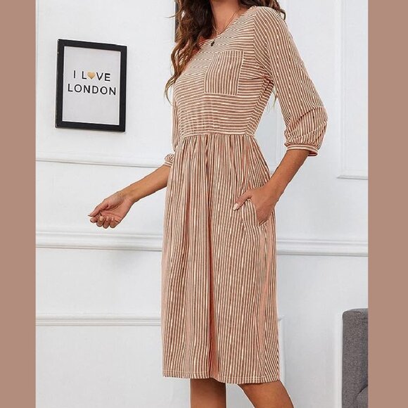 Custom Listing for @alias_grayc Pocket Tee Dress, XL Brown White NEW - Picture 7 of 9